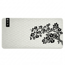 Mouse Pad Gamer Grande Sakura (900x400mm). Fundo claro com estampa tradicional de ondas japonesas, ilustração destacada de um galho de cerejeira preta no lado direito e uma etiqueta retangular com kanjis brancos no canto superior.